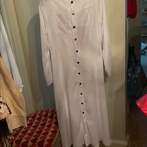 Chic Long Sleeve White Button-Down Dress